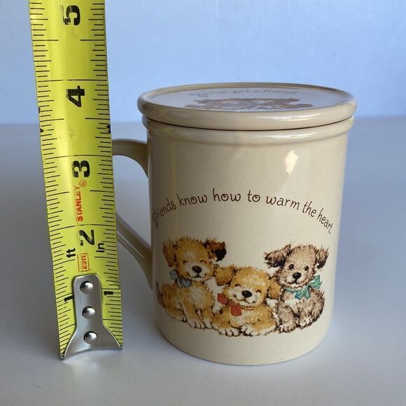 Vintage Hallmark Mug Mates You've Got a Friend Cottagecore Cute Puppy Mug w/ Lid - Picture 10 of 11